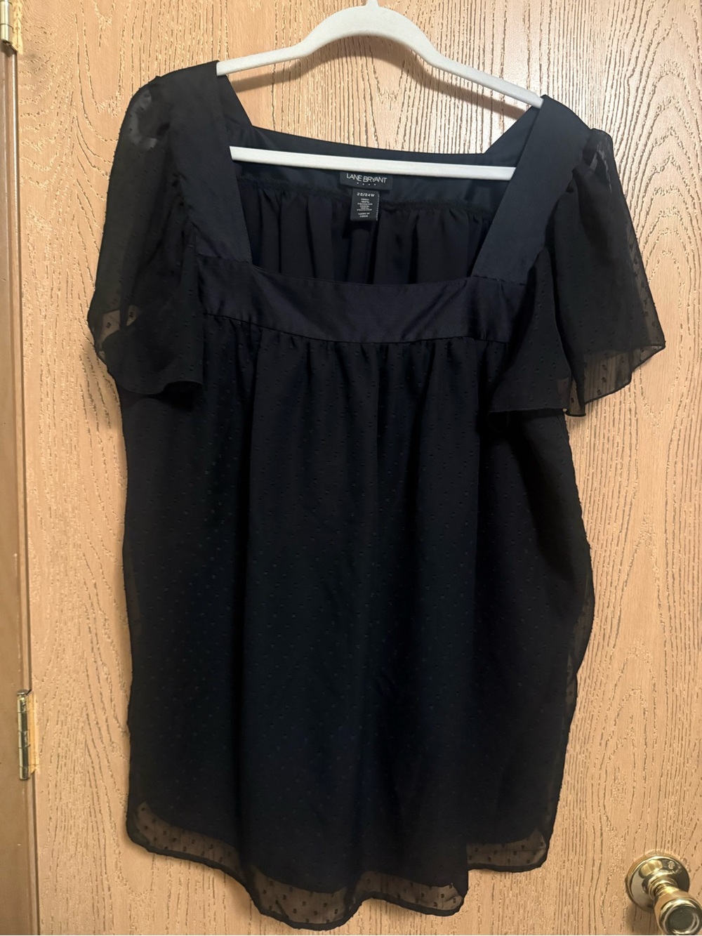 Lane Bryant Black Square-Neck Flutter Sleeve Blouse with polka dots (see video)